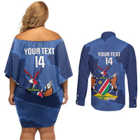 Custom Namibia Cricket Couples Matching Off Shoulder Short Dress and Long Sleeve Button Shirt Go Eagles Est 1992 - Wonder Print Shop