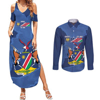 Custom Namibia Cricket Couples Matching Summer Maxi Dress and Long Sleeve Button Shirt Go Eagles Est 1992 - Wonder Print Shop
