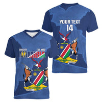 Custom Namibia Cricket Women V-Neck T-Shirt Go Eagles Est 1992 - Wonder Print Shop