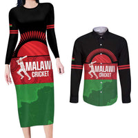 Custom Malawi Cricket Couples Matching Long Sleeve Bodycon Dress and Long Sleeve Button Shirt Go Champions Flag Style - Wonder Print Shop