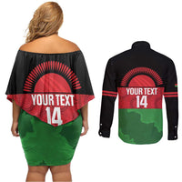 Custom Malawi Cricket Couples Matching Off Shoulder Short Dress and Long Sleeve Button Shirt Go Champions Flag Style - Wonder Print Shop