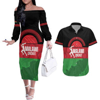 Custom Malawi Cricket Couples Matching Off The Shoulder Long Sleeve Dress and Hawaiian Shirt Go Champions Flag Style - Wonder Print Shop