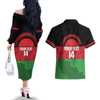 Custom Malawi Cricket Couples Matching Off The Shoulder Long Sleeve Dress and Hawaiian Shirt Go Champions Flag Style - Wonder Print Shop