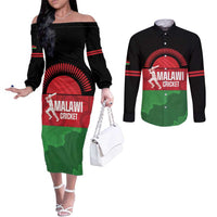 Custom Malawi Cricket Couples Matching Off The Shoulder Long Sleeve Dress and Long Sleeve Button Shirt Go Champions Flag Style - Wonder Print Shop