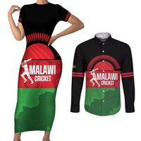 Custom Malawi Cricket Couples Matching Short Sleeve Bodycon Dress and Long Sleeve Button Shirt Go Champions Flag Style - Wonder Print Shop