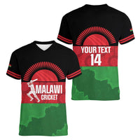 Custom Malawi Cricket Women V-Neck T-Shirt Go Champions Flag Style - Wonder Print Shop