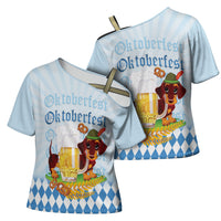 Germany Oktoberfest Cross Shoulder Shirt Dachshund Beer and Bavarian Pretzel