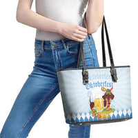 Germany Oktoberfest Leather Tote Bag Dachshund Beer and Bavarian Pretzel