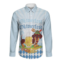 Germany Oktoberfest Long Sleeve Button Shirt Dachshund Beer and Bavarian Pretzel