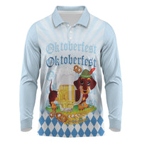 Germany Oktoberfest Long Sleeve Polo Shirt Dachshund Beer and Bavarian Pretzel