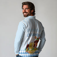 Germany Oktoberfest Long Sleeve Polo Shirt Dachshund Beer and Bavarian Pretzel