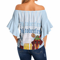 Germany Oktoberfest Off Shoulder Wrap Waist Top Dachshund Beer and Bavarian Pretzel