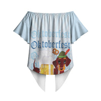Germany Oktoberfest Off Shoulder Wrap Waist Top Dachshund Beer and Bavarian Pretzel