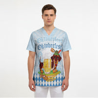 Germany Oktoberfest Scrub Top Dachshund Beer and Bavarian Pretzel