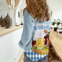 Germany Oktoberfest Women Casual Shirt Dachshund Beer and Bavarian Pretzel