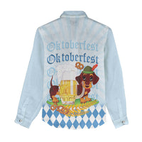 Germany Oktoberfest Women Casual Shirt Dachshund Beer and Bavarian Pretzel