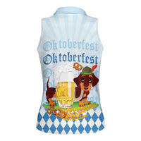 Germany Oktoberfest Women Sleeveless Polo Shirt Dachshund Beer and Bavarian Pretzel