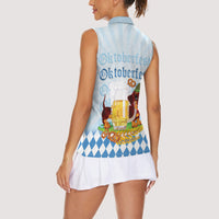 Germany Oktoberfest Women Sleeveless Polo Shirt Dachshund Beer and Bavarian Pretzel