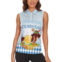 Germany Oktoberfest Women Sleeveless Polo Shirt Dachshund Beer and Bavarian Pretzel