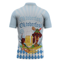 Germany Oktoberfest Zipper Polo Shirt Dachshund Beer and Bavarian Pretzel
