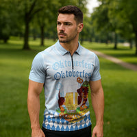 Germany Oktoberfest Zipper Polo Shirt Dachshund Beer and Bavarian Pretzel