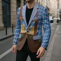 Lederhosen Oktoberfest Blazer Beers Bavarian Diamond Pattern
