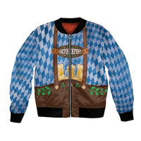 Lederhosen Oktoberfest Bomber Jacket Beers Bavarian Diamond Pattern