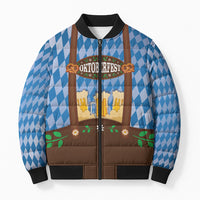 Lederhosen Oktoberfest Bomber Puffer Jacket Beers Bavarian Diamond Pattern
