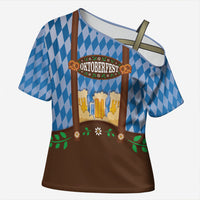 Lederhosen Oktoberfest Cross Shoulder Shirt Beers Bavarian Diamond Pattern
