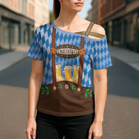 Lederhosen Oktoberfest Cross Shoulder Shirt Beers Bavarian Diamond Pattern