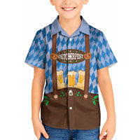 Lederhosen Oktoberfest Kid Hawaiian Shirt Beers Bavarian Diamond Pattern
