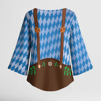 Lederhosen Oktoberfest Kimono Sleeve Blouse Beers Bavarian Diamond Pattern