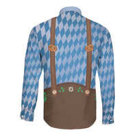 Lederhosen Oktoberfest Long Sleeve Button Shirt Beers Bavarian Diamond Pattern