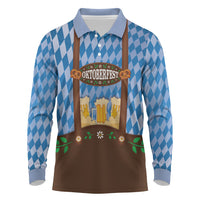 Lederhosen Oktoberfest Long Sleeve Polo Shirt Beers Bavarian Diamond Pattern