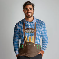 Lederhosen Oktoberfest Long Sleeve Polo Shirt Beers Bavarian Diamond Pattern