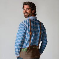 Lederhosen Oktoberfest Long Sleeve Polo Shirt Beers Bavarian Diamond Pattern