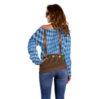 Lederhosen Oktoberfest Off Shoulder Sweater Beers Bavarian Diamond Pattern