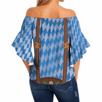 Lederhosen Oktoberfest Off Shoulder Wrap Waist Top Beers Bavarian Diamond Pattern