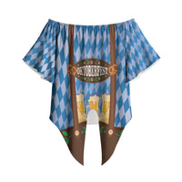 Lederhosen Oktoberfest Off Shoulder Wrap Waist Top Beers Bavarian Diamond Pattern
