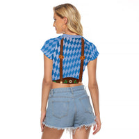 Lederhosen Oktoberfest Raglan Cropped T Shirt Beers Bavarian Diamond Pattern