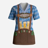 Lederhosen Oktoberfest Scrub Top Beers Bavarian Diamond Pattern