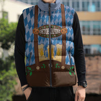 Lederhosen Oktoberfest Sleeveless Puffer Jacket Beers Bavarian Diamond Pattern
