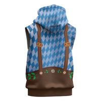 Lederhosen Oktoberfest Sleeveless Zip Hoodie Beers Bavarian Diamond Pattern