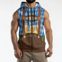 Lederhosen Oktoberfest Sleeveless Zip Hoodie Beers Bavarian Diamond Pattern