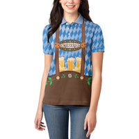 Lederhosen Oktoberfest Women Polo Shirt Beers Bavarian Diamond Pattern