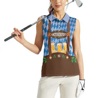 Lederhosen Oktoberfest Women Sleeveless Polo Shirt Beers Bavarian Diamond Pattern