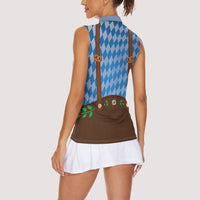 Lederhosen Oktoberfest Women Sleeveless Polo Shirt Beers Bavarian Diamond Pattern