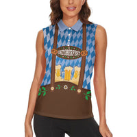 Lederhosen Oktoberfest Women Sleeveless Polo Shirt Beers Bavarian Diamond Pattern