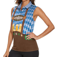 Lederhosen Oktoberfest Women Sleeveless Polo Shirt Beers Bavarian Diamond Pattern