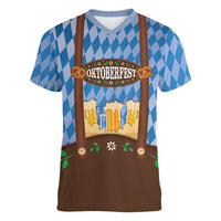 Lederhosen Oktoberfest Women V-Neck T-Shirt Beers Bavarian Diamond Pattern